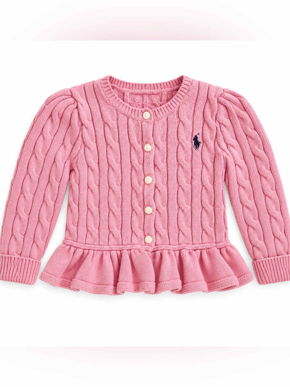 Ralph Lauren Baby Girl Pink Cable Knit Peplum Cardigan Sweater 18M